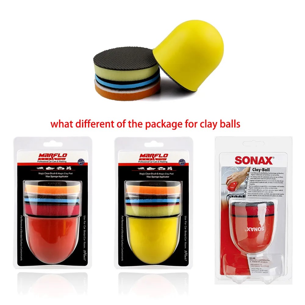 Sonax Clay Bar avec un tampon d'argile mais une Magic Clay Ball avec deux ou trois tampons d'argile.